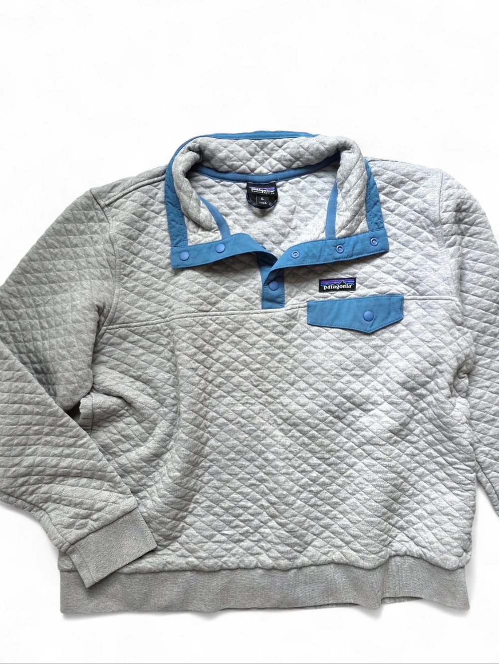 Patagonia Snap-T Quilted Gray Pullover Organic Cotton Sweater Camping XL